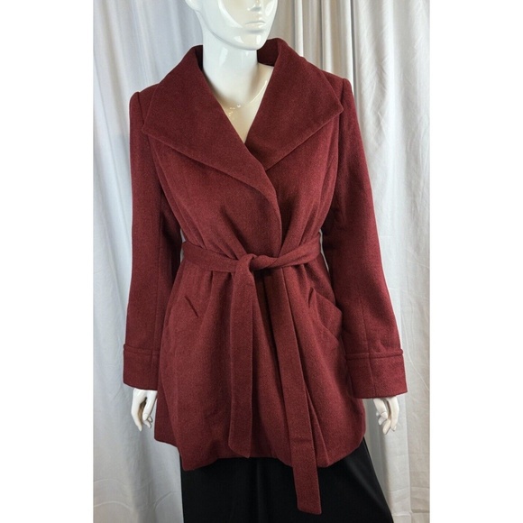 The Limited Wool Blend Front Tie Coat Red M Cold Weather Preppy Academia 59-01 - Picture 1 of 16